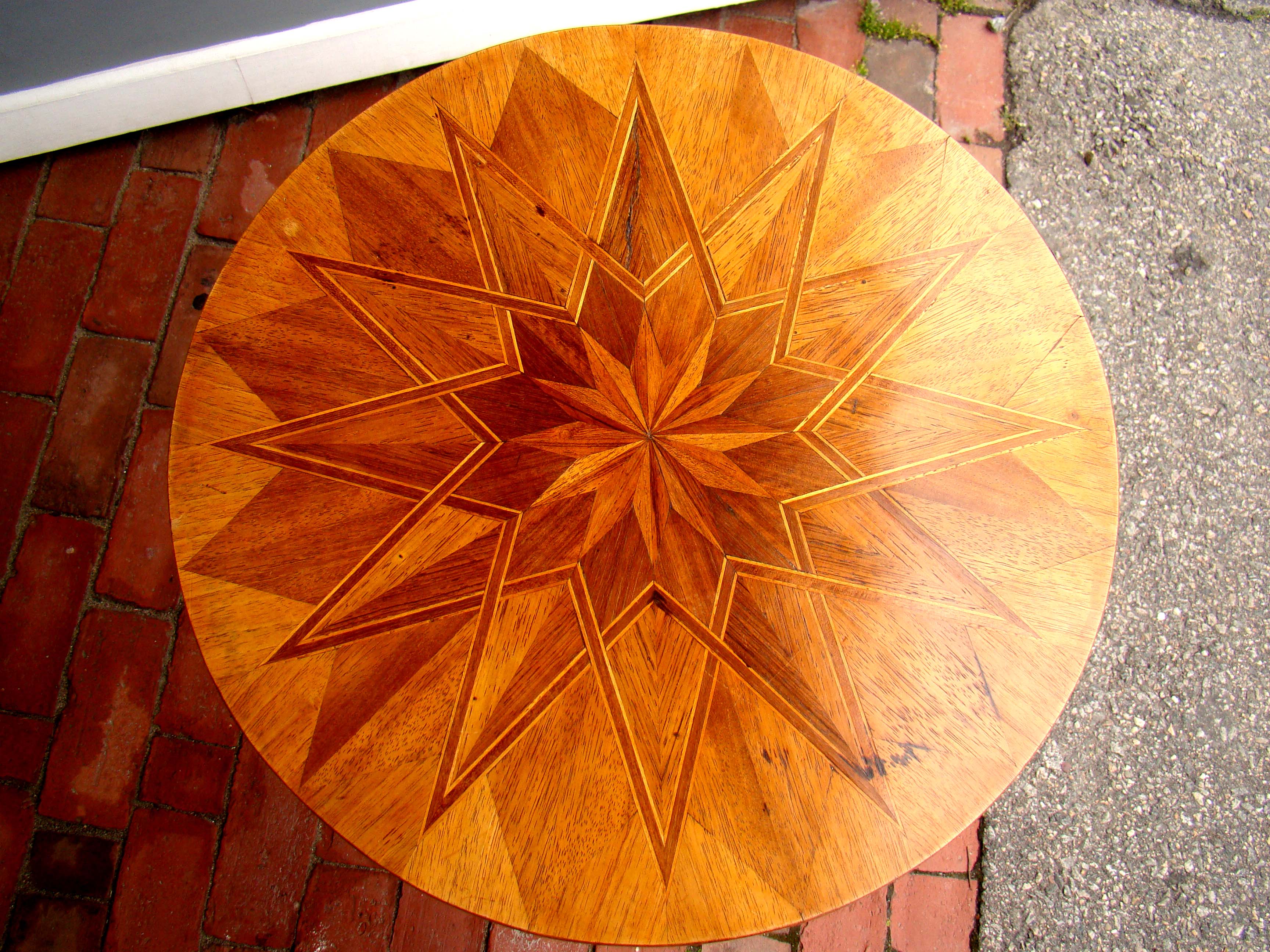 A gorgeous English parquetry fruitwood inlaid walnut  tripod table circa 1830 — image 2